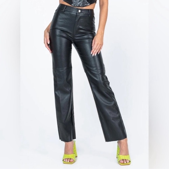 Princess Polly Pants - Princess Polly Black Vegan Leather Macey Straight Leg Pants
